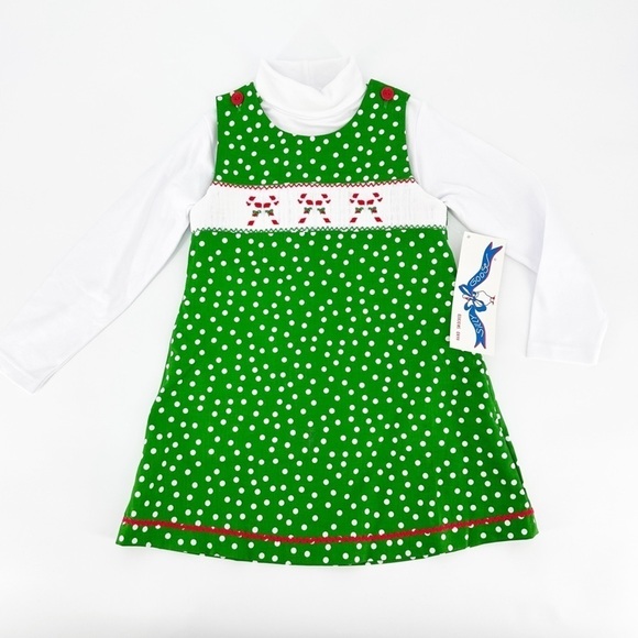 NWT Silly Goose Hand Smocked Jumper Dress Candy Cane - Picture 1 of 7